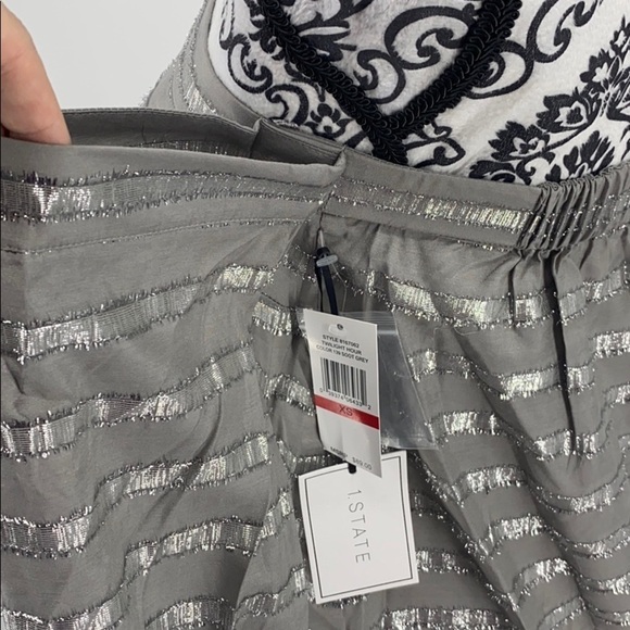 1.State Womens Sparkly Dressy Strapless Top silver metallic fringe off shoulder - Picture 8 of 13